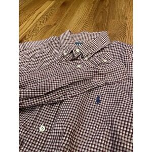 Ralph Lauren Men's Classic Fit Shirt Red Gingham Plaid Pony Logo Size Large